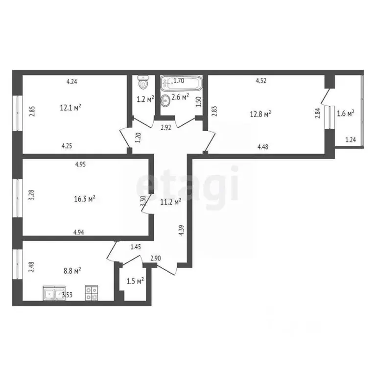3-к кв. Башкортостан, Стерлитамак ул. Артема, 97А (66.5 м) - Фото 2