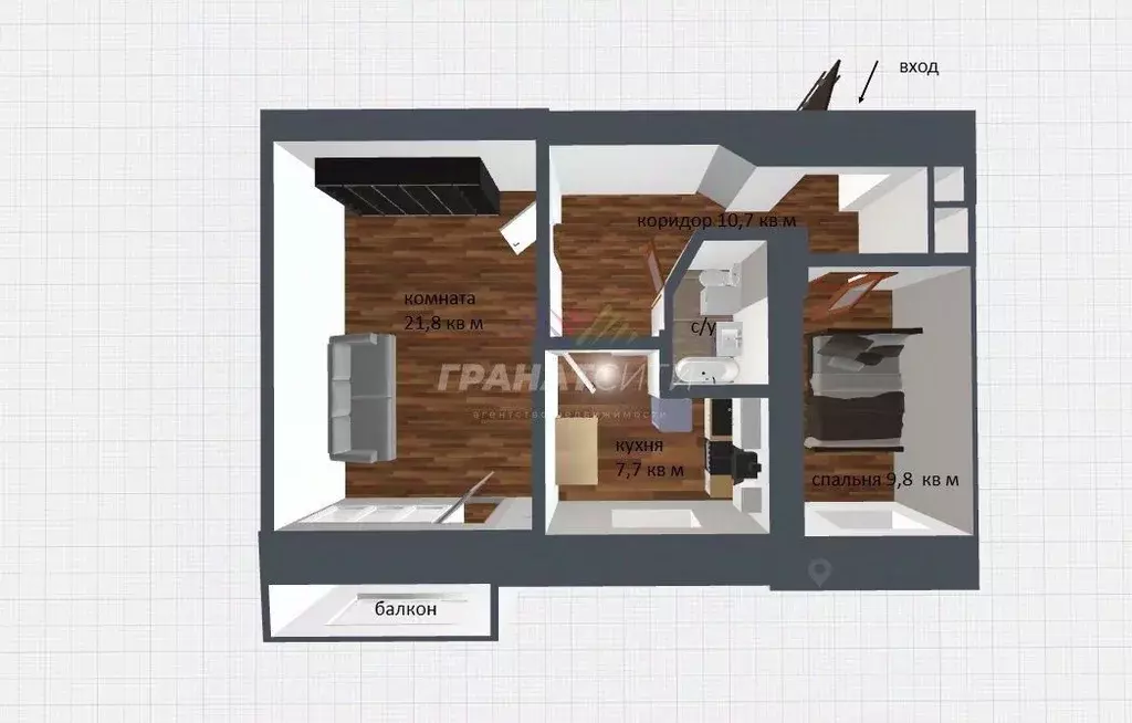 2-к кв. Омская область, Омск ул. Маяковского, 17 (53.9 м) - Фото 1