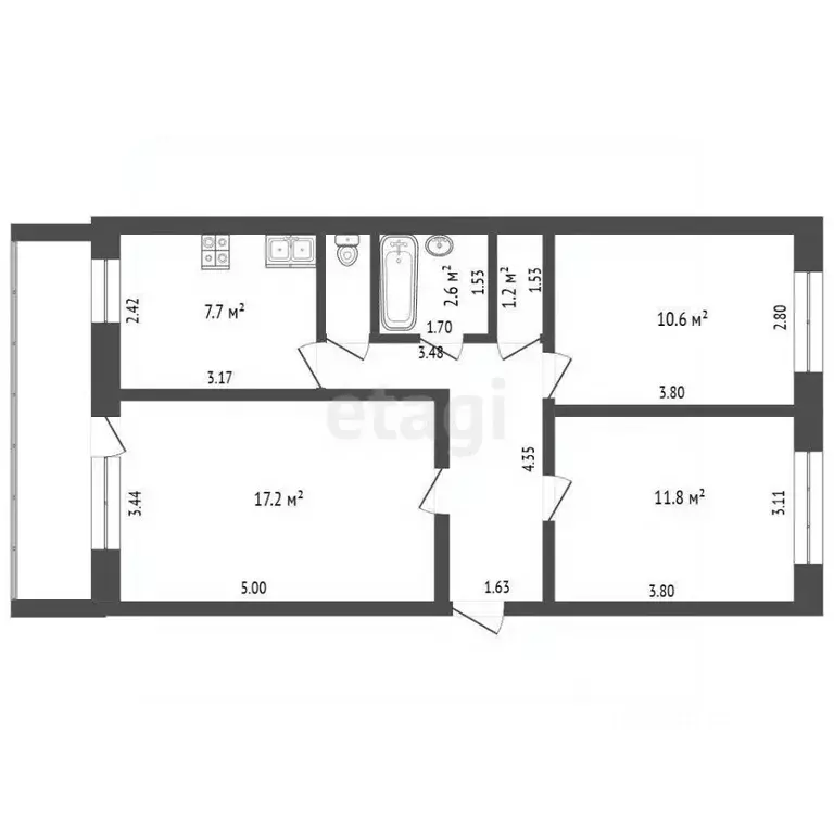 3-к кв. Тюменская область, Тюмень Загородная ул., 9а (61.0 м) - Фото 2