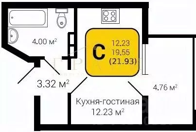 1-к кв. Воронежская область, Воронеж ул. Березовая Роща, 1С (21.93 м) - Фото 0