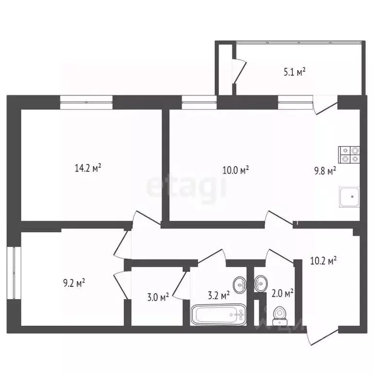 2-к кв. Тюменская область, Тюмень Профсоюзная ул., 6к1 (63.0 м) - Фото 1