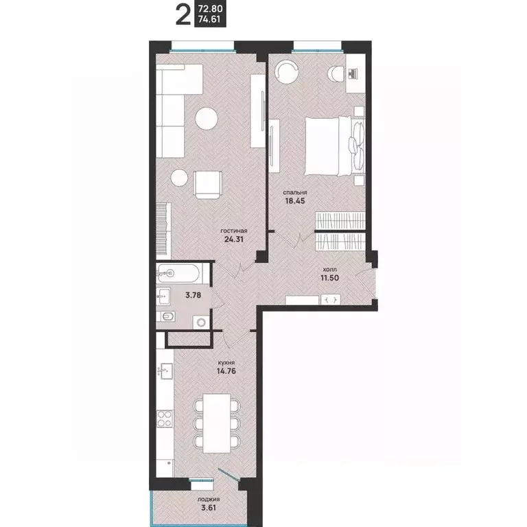 2-к кв. Архангельская область, Архангельск ул. Свободы, 16 (74.61 м) - Фото 2