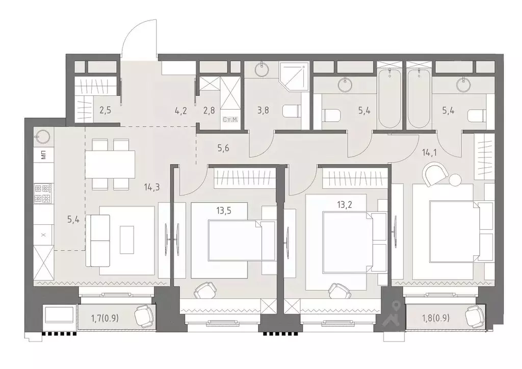 4-к кв. Москва Родина Парк жилой комплекс, к3 (92.0 м) - Фото 2