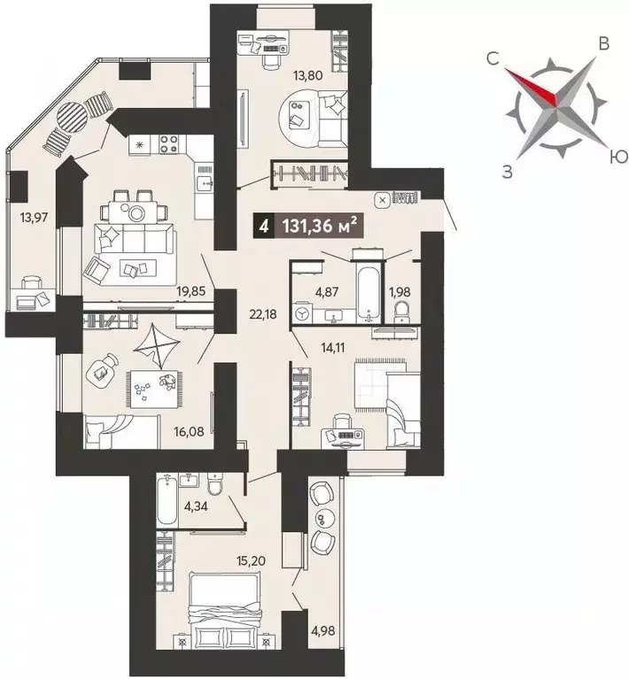 4-к кв. Пензенская область, Пенза ул. 8 Марта, 31к5 (131.36 м) - Фото 0