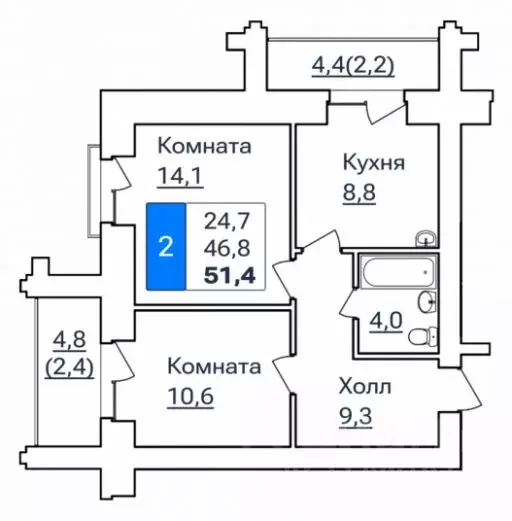 2-к кв. Амурская область, Благовещенск ул. Горького, 205 (51.4 м) - Фото 0
