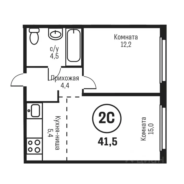 2-к кв. Алтайский край, Барнаул ул. Сергея Семенова, 27 (41.5 м) - Фото 0