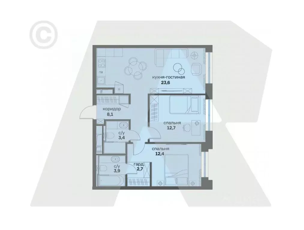3-к кв. Москва ул. Василия Ланового, 7с1 (69.0 м) - Фото 2