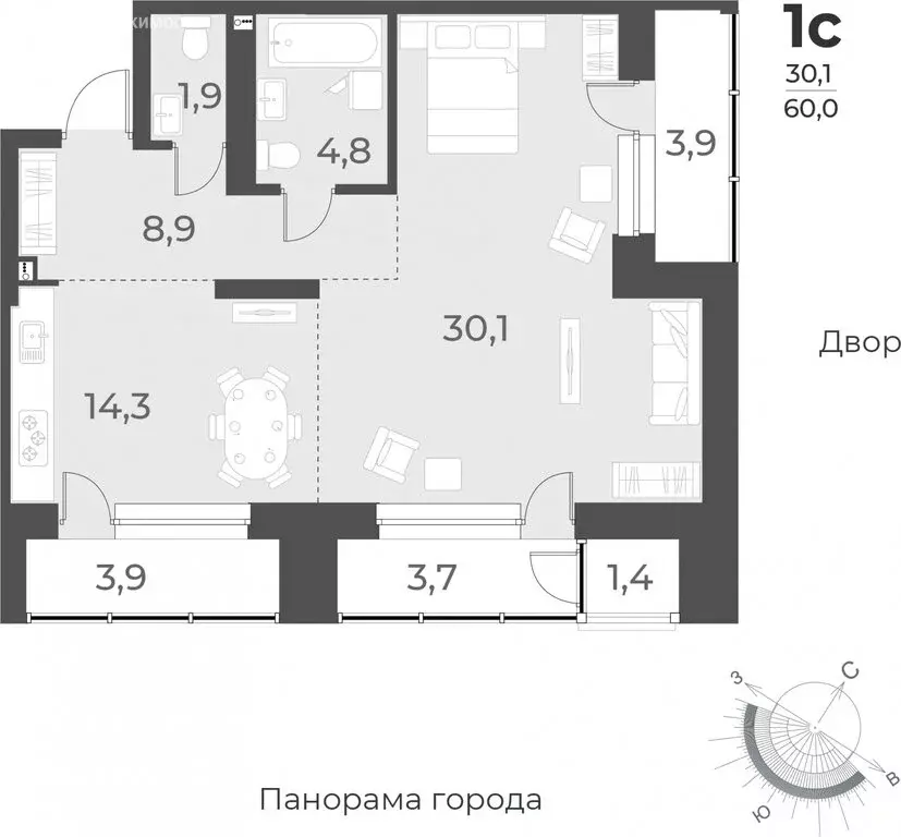 1-комнатная квартира: Новосибирск, улица Аэропорт, 62 (60 м) - Фото 0