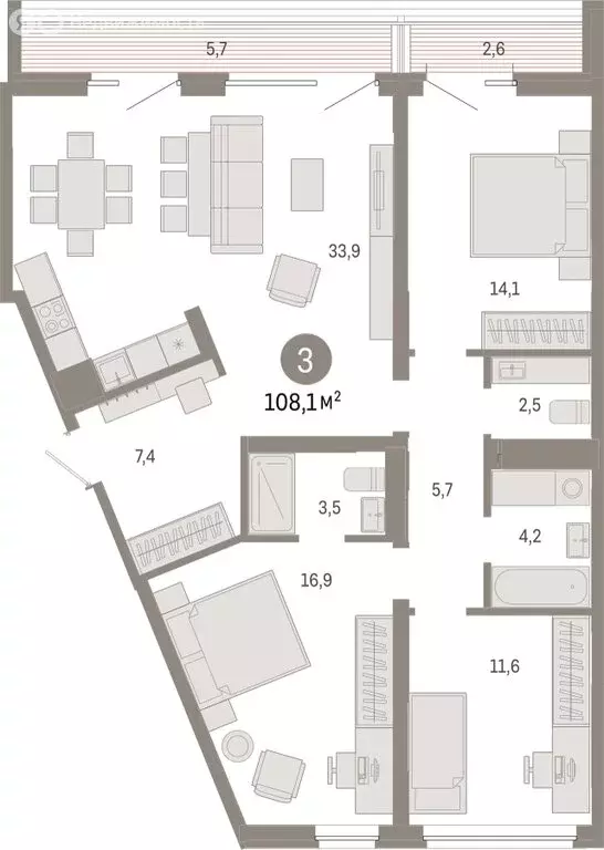 3-комнатная квартира: Екатеринбург, Мраморская улица, 27/2 (108.08 м) - Фото 1