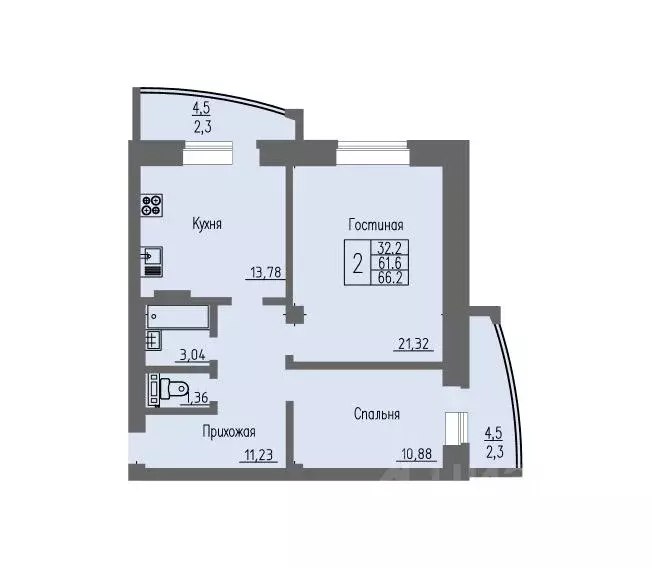 2-к кв. Воронежская область, Воронеж ул. Летчика Филипова, 4 (66.2 м) - Фото 2