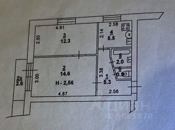 2-к кв. Ростовская область, Ростов-на-Дону Крепостной пер., 132 (41.4 ... - Фото 2