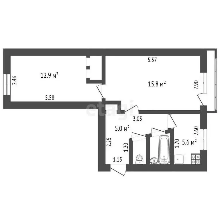 2-комнатная квартира: Ишим, улица Карла Маркса, 37А (42.5 м) - Фото 0