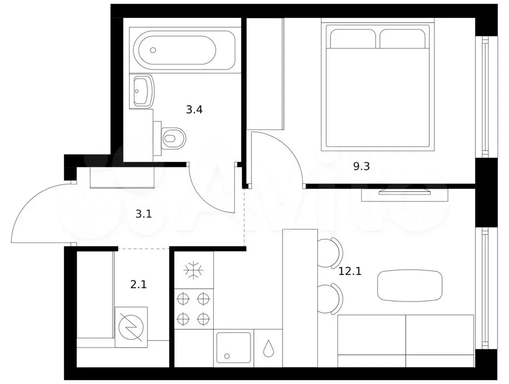 1-к. квартира, 30 м, 22/30 эт. - Фото 0