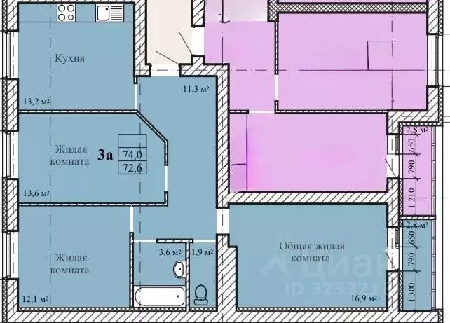 3-к кв. Тамбовская область, Тамбов Телецентр мкр,  (74.0 м) - Фото 2