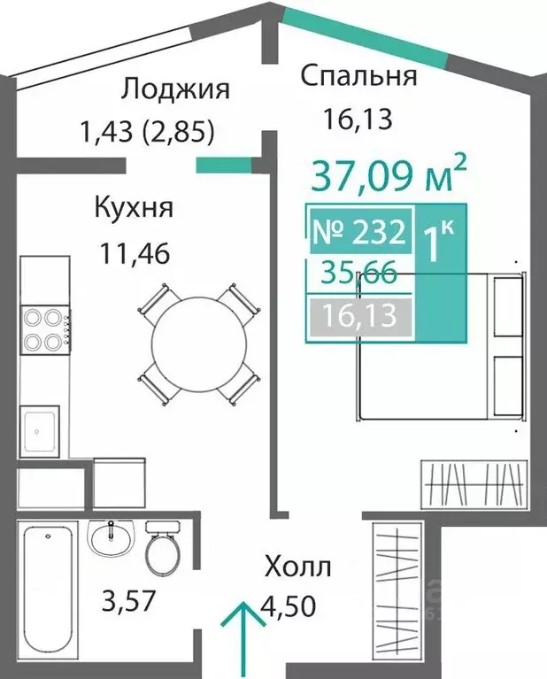 1-к кв. Крым, Симферополь Крымская роза мкр,  (37.09 м) - Фото 0