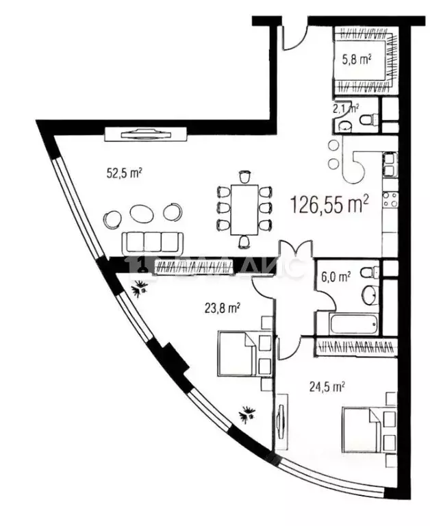 Свободной планировки кв. Москва просп. Мира, 188Бк3 (128.1 м) - Фото 2