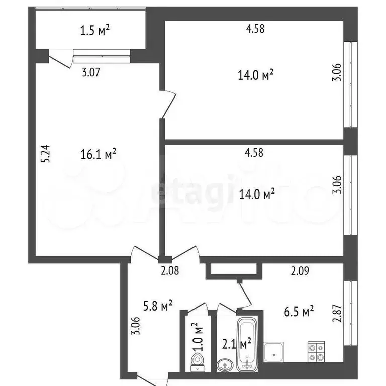 3-к. квартира, 60,2 м, 2/5 эт. - Фото 0