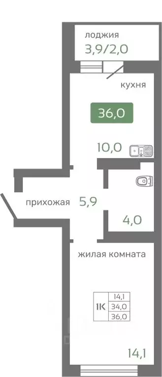 1-к кв. Красноярский край, Красноярск Норильская ул., с2 (36.0 м) - Фото 1