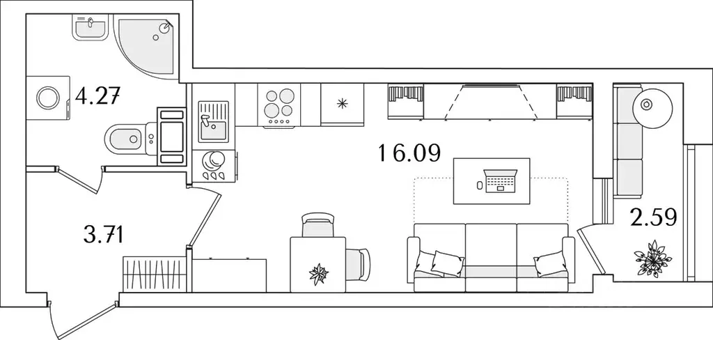 студия санкт-петербург полюстрово тер, (25.37 м) - Фото 0