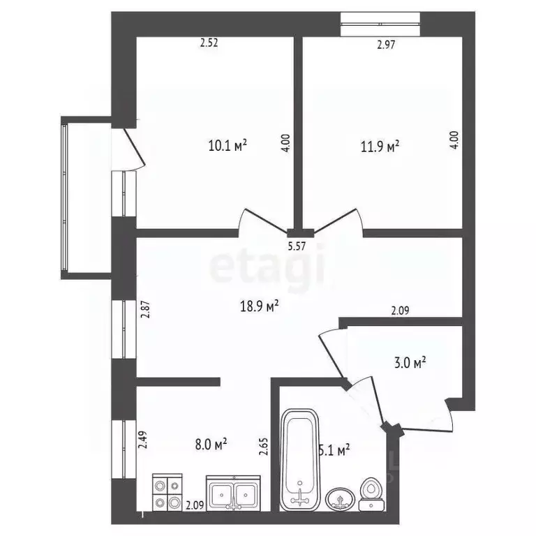 3-к кв. Севастополь ул. Репина, 18 (52.0 м) - Фото 2