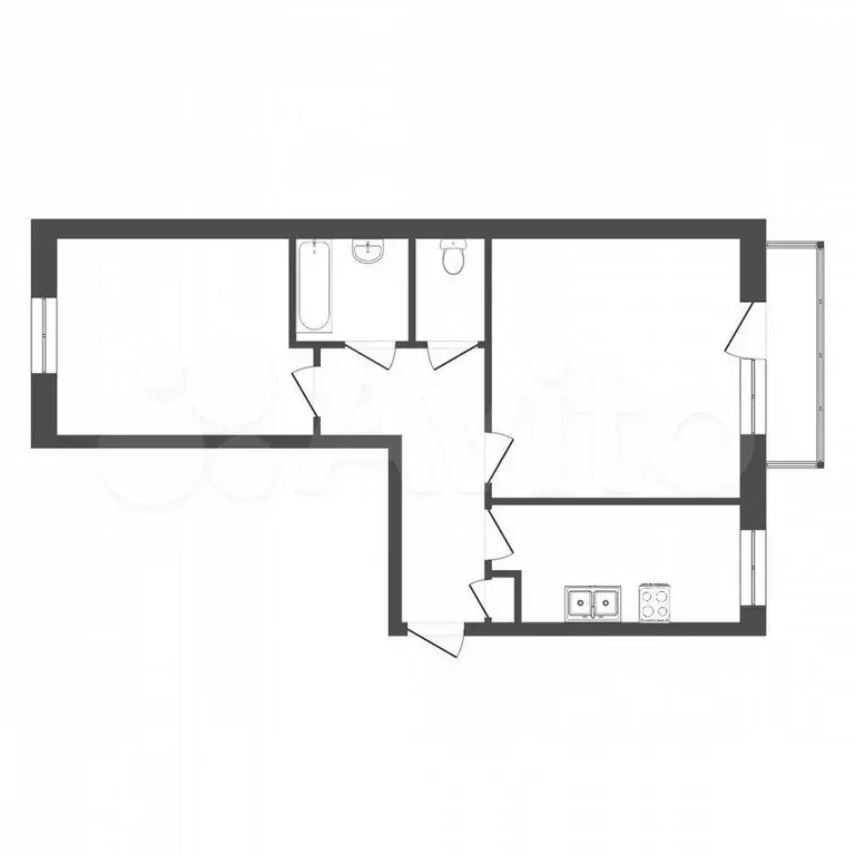 2-к. квартира, 43,8 м, 5/5 эт. - Фото 0