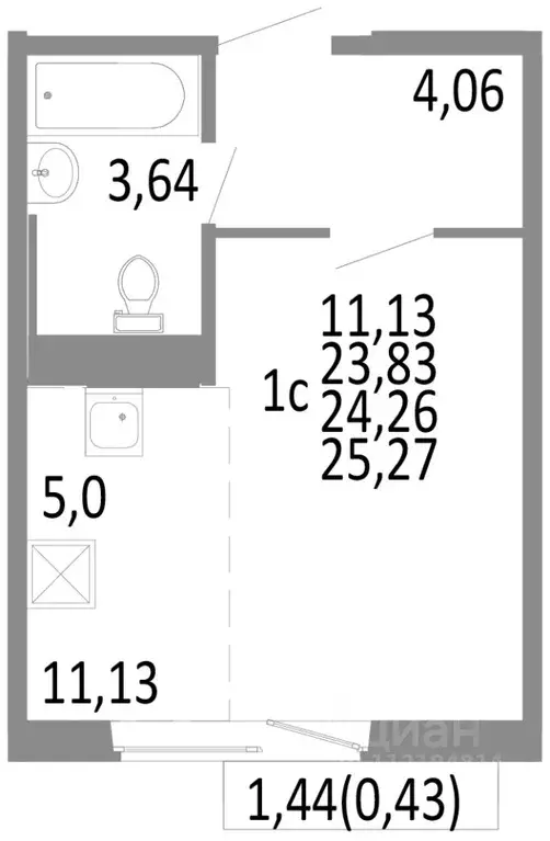 1-к кв. Челябинская область, Челябинск ул. Блюхера, 125В (24.26 м) - Фото 0