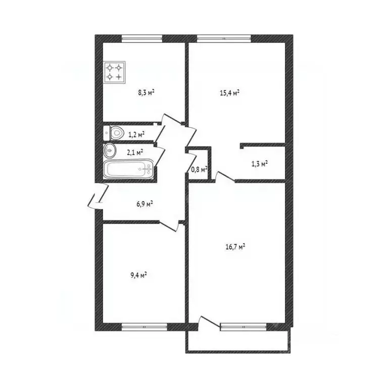 3-к кв. Брянская область, Брянск пер. Пилотов, 14 (62.0 м) - Фото 2