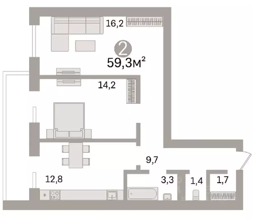 2-к кв. Новосибирская область, Новосибирск Ельцовская ул., 6/2 (59.3 ... - Фото 0