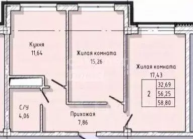 2-к кв. Кабардино-Балкария, Нальчик ул. Тарчокова, 56 (58.8 м) - Фото 2