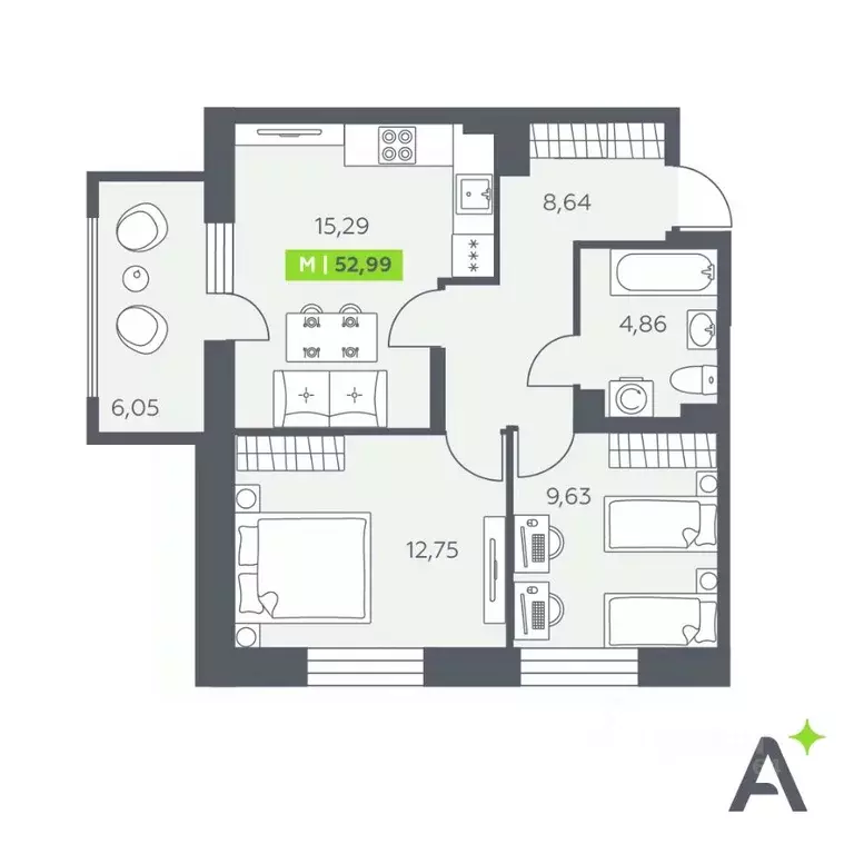 2-к кв. Ленинградская область, Всеволожский район, Заневское городское ... - Фото 1