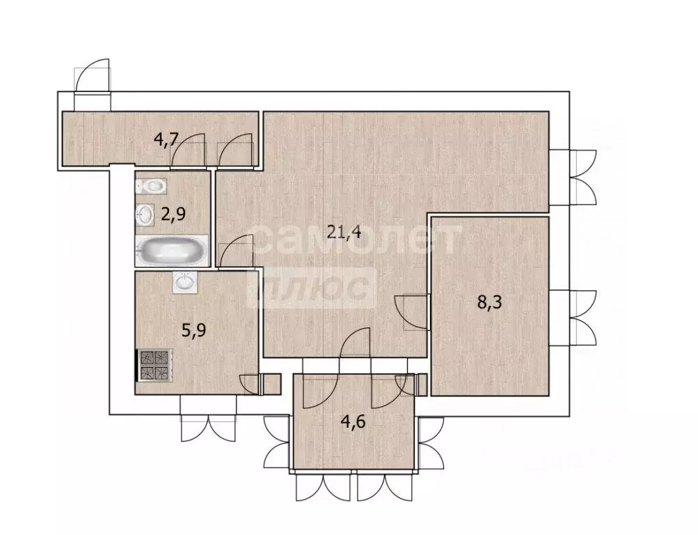 Квартира, 2 комнаты, 43.4 м - Фото 0