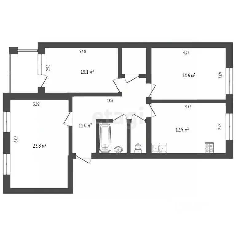 3-к кв. Вологодская область, Вологда Ленинградская ул., 144 (87.0 м) - Фото 2