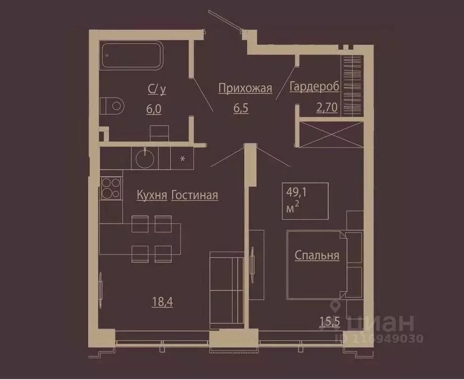 2-к кв. Новосибирская область, Новосибирск ул. Чаплыгина, 54 (48.4 м) - Фото 0