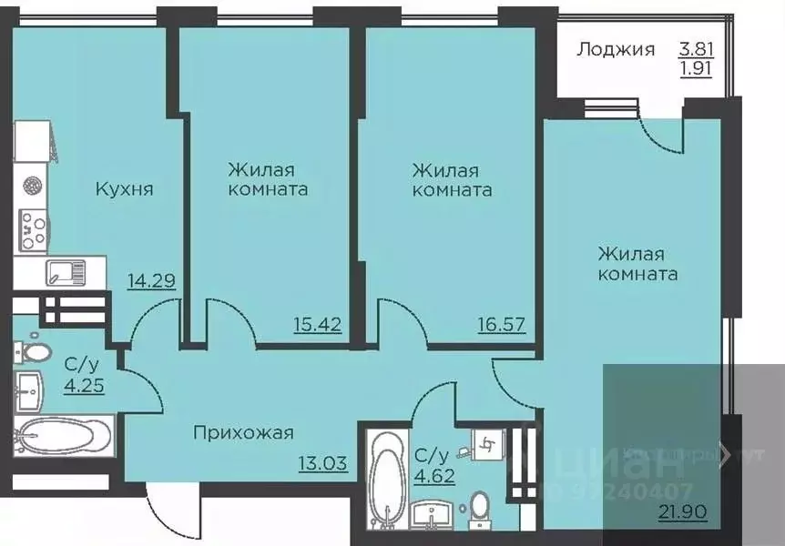3-к кв. Воронежская область, Воронеж ул. Ломоносова, 116В (91.99 м) - Фото 0