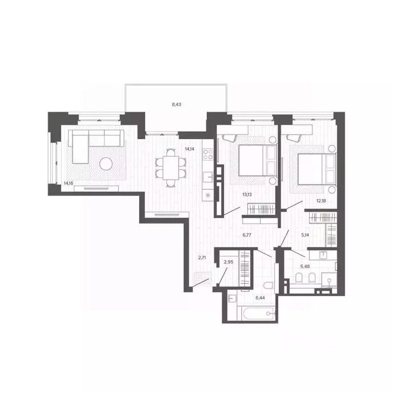 2-к кв. Алтайский край, Барнаул Жилплощадка мкр,  (91.53 м) - Фото 1