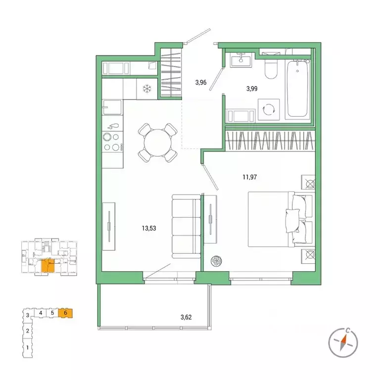 1-к кв. Санкт-Петербург Окла жилой комплекс (34.54 м) - Фото 0