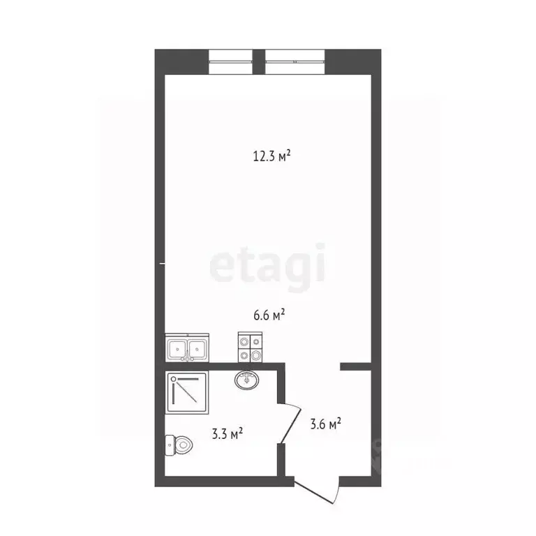Студия Тюменская область, Тюмень Полевая ул., 117к8 (25.8 м) - Фото 2
