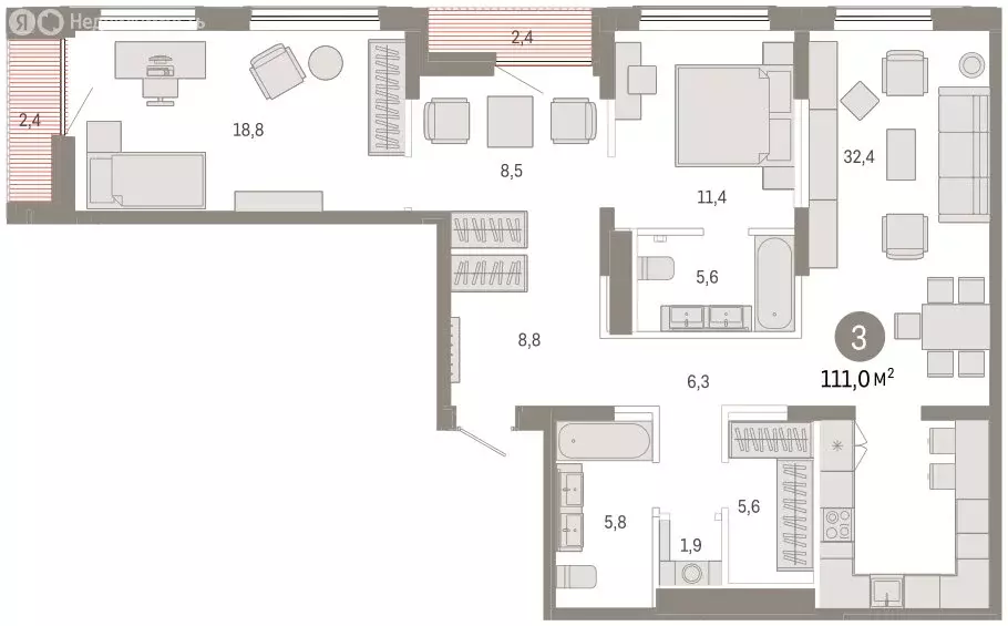 3-комнатная квартира: Тюмень, Краснооктябрьская улица, 4к2 (110.2 м) - Фото 2