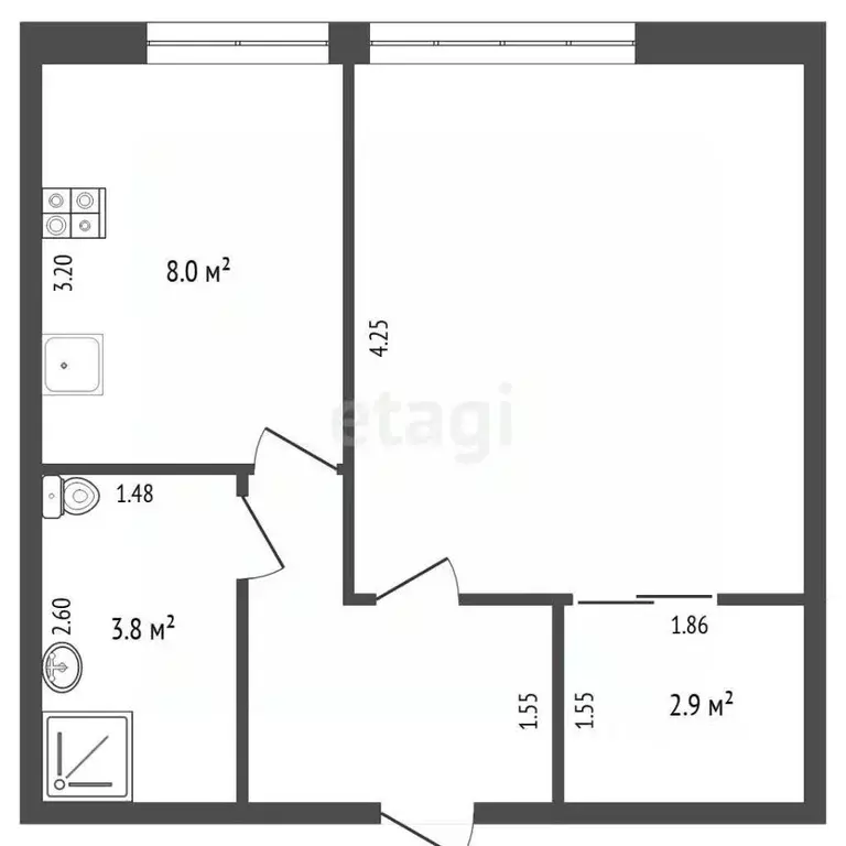 1-к кв. Тюменская область, Тюмень ул. Спорта, 95 (34.6 м) - Фото 2