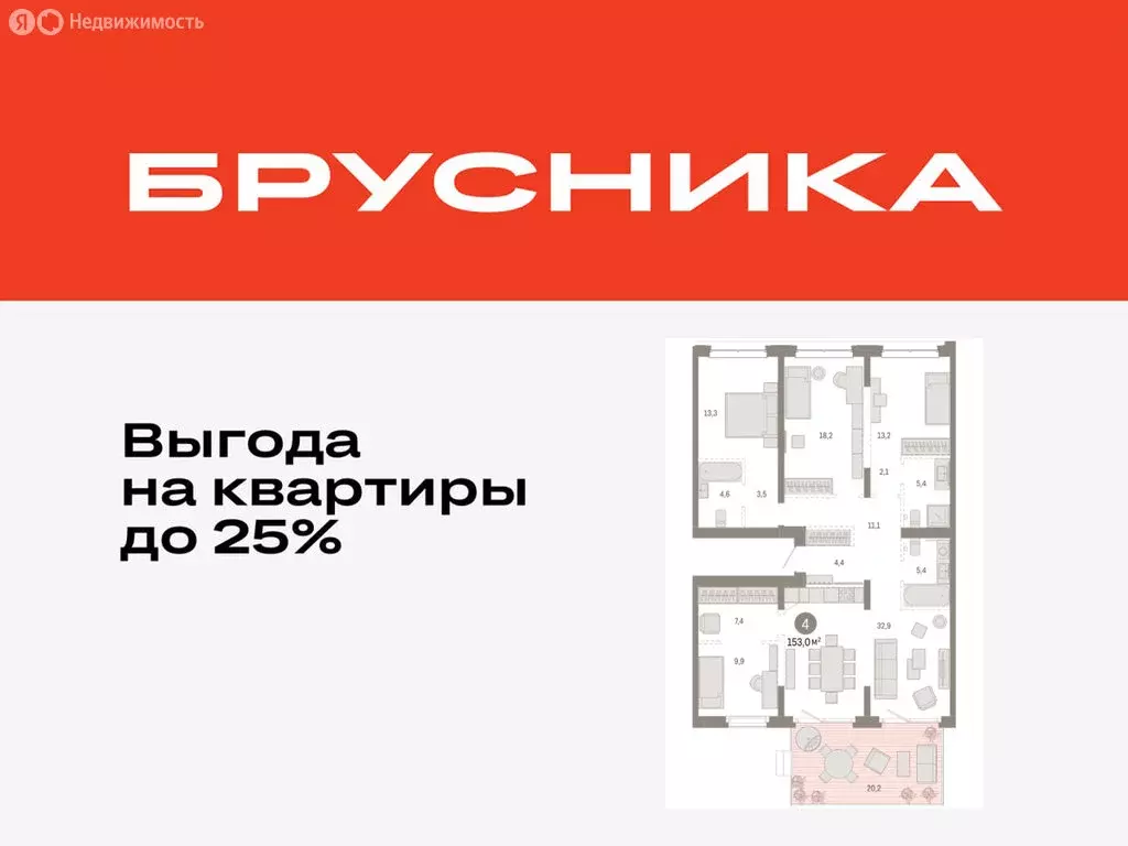 4-комнатная квартира: Тюмень, жилой комплекс На Минской (152.95 м) - Фото 0