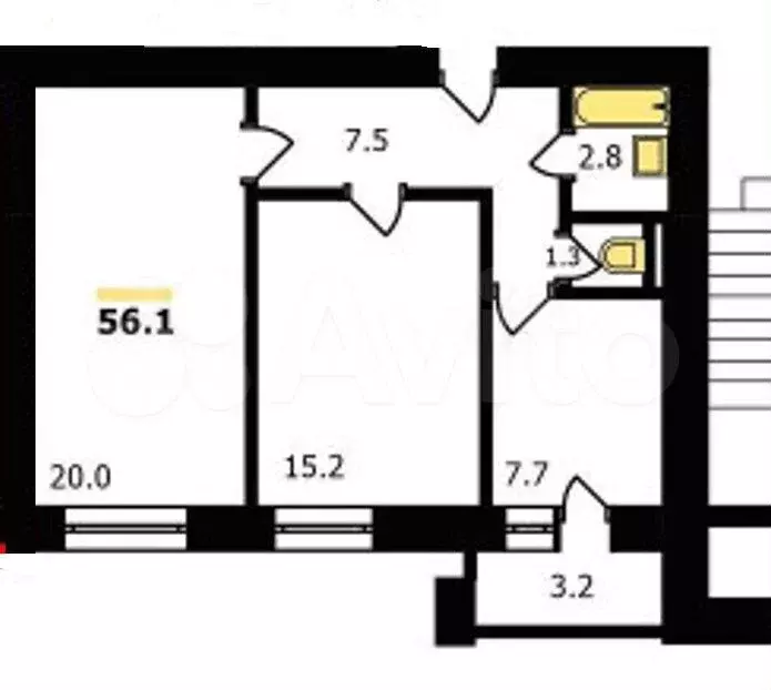 2-к. квартира, 54,5 м, 1/3 эт. - Фото 0