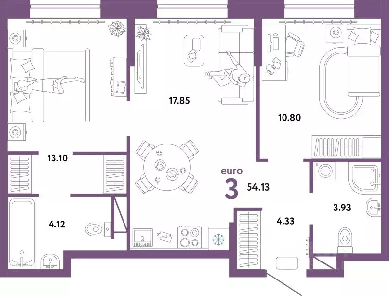 3-к кв. Тюменская область, Тюмень Интернациональная ул., 199к10 (54.13 ... - Фото 1