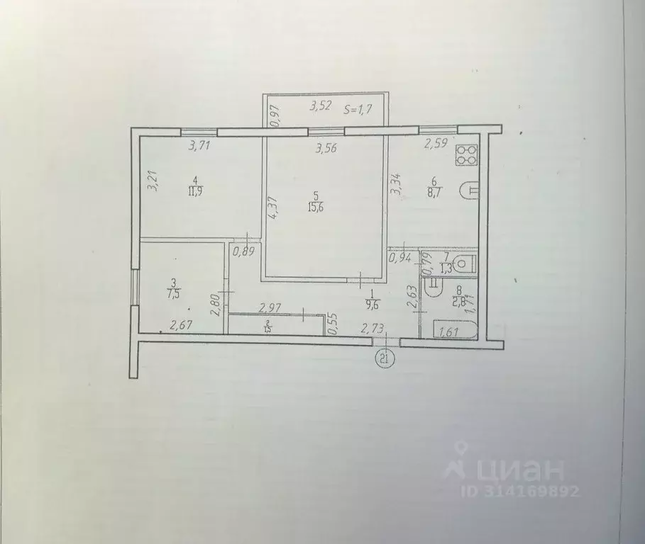 3-к кв. Брянская область, Фокино ул. Зверева, 28 (58.9 м) - Фото 1