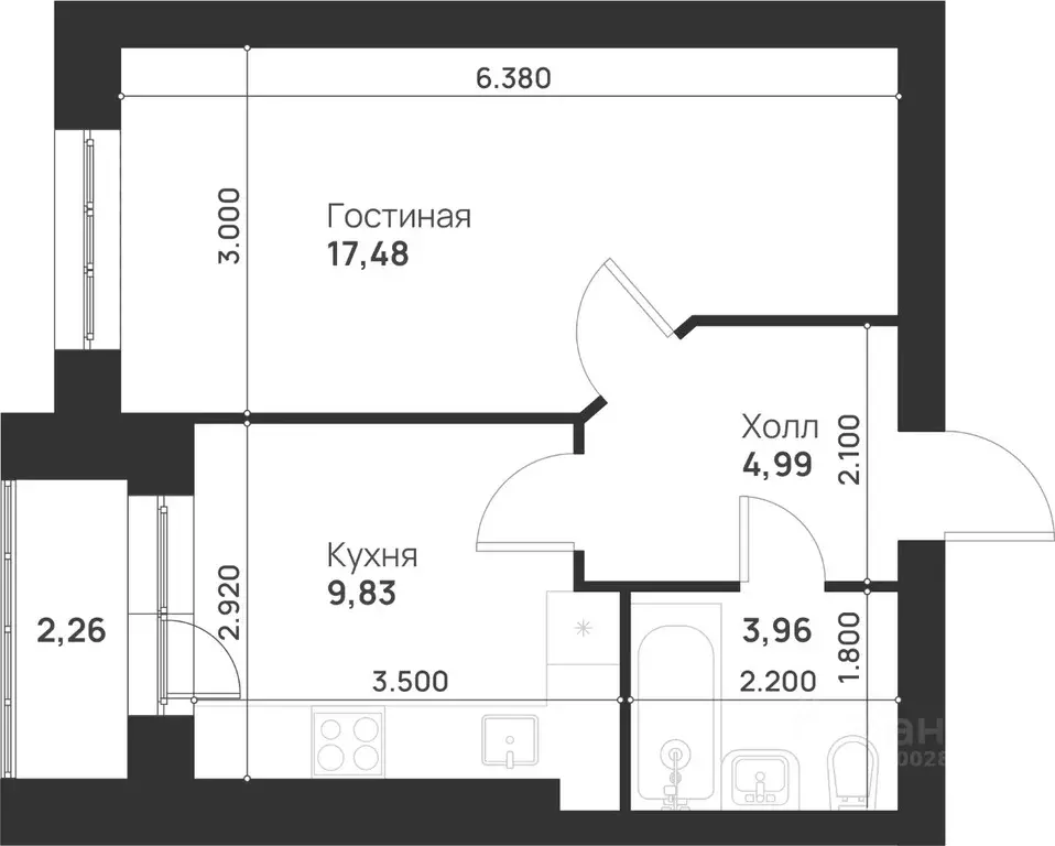 1-к кв. Тульская область, Тула Новая Тула мкр,  (38.52 м) - Фото 1