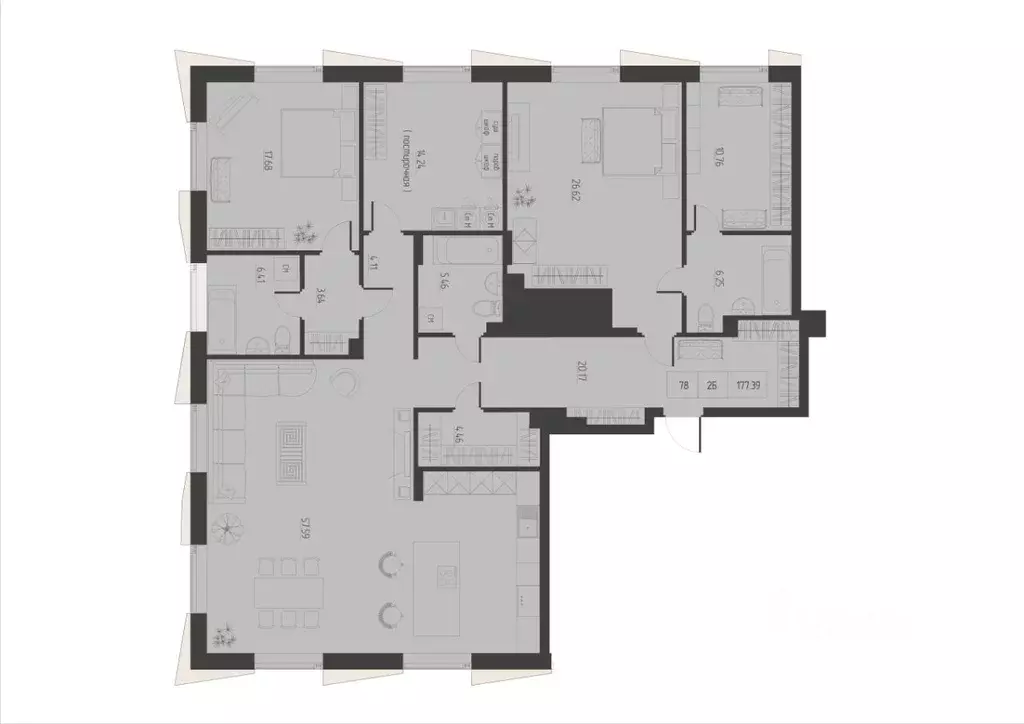 2-к кв. Татарстан, Казань Академик жилой комплекс (176.93 м) - Фото 1