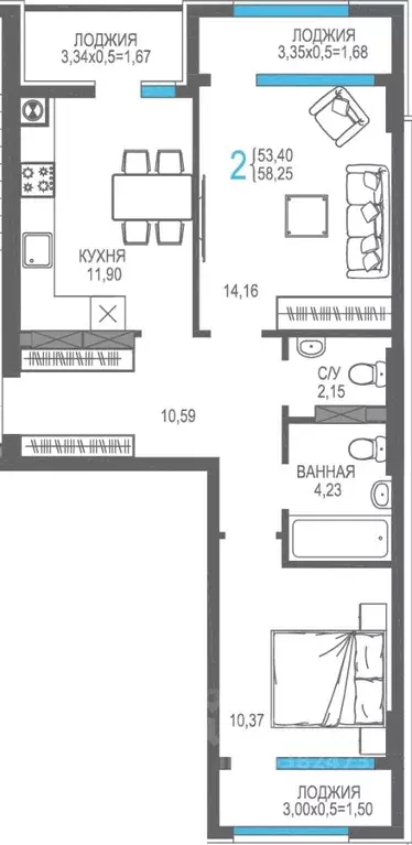 2-к кв. Крым, Алушта На Фонтанке жилой комплекс (58.25 м) - Фото 1