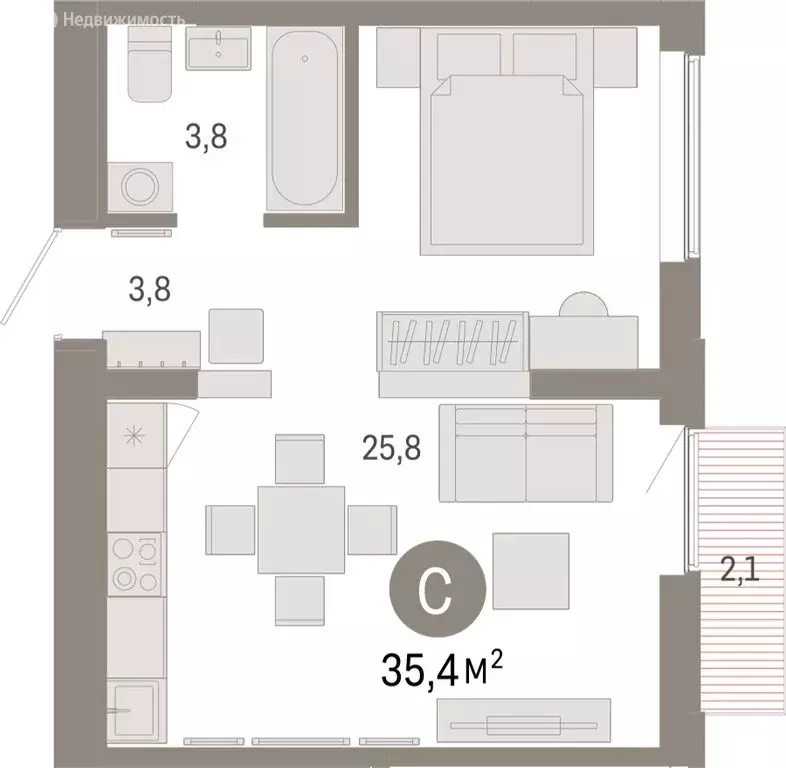 Квартира-студия: Екатеринбург, улица Гастелло, 19А (35.44 м) - Фото 0