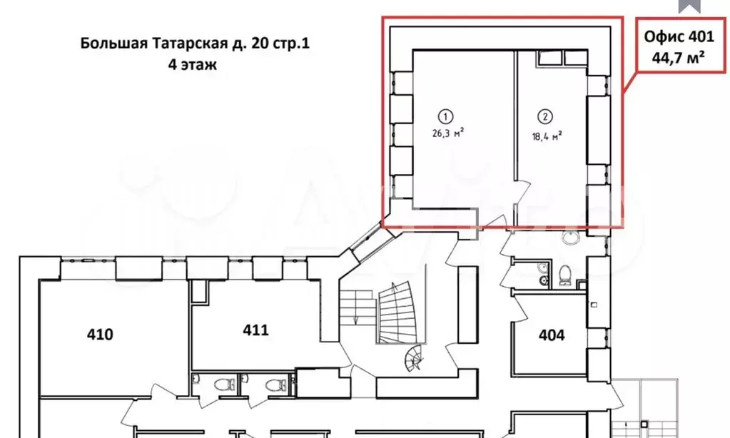 Аренда офиса 44,6м2 м.Новокузнецкая - Фото 0