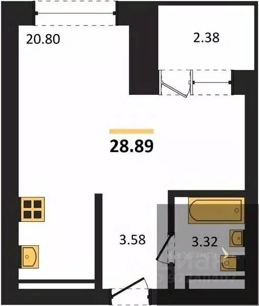 Студия Воронежская область, Воронеж Транспортная ул., 58 (28.89 м) - Фото 0