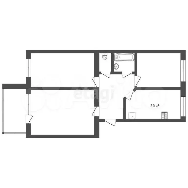 3-к. квартира, 57,1 м, 2/5 эт. - Фото 0